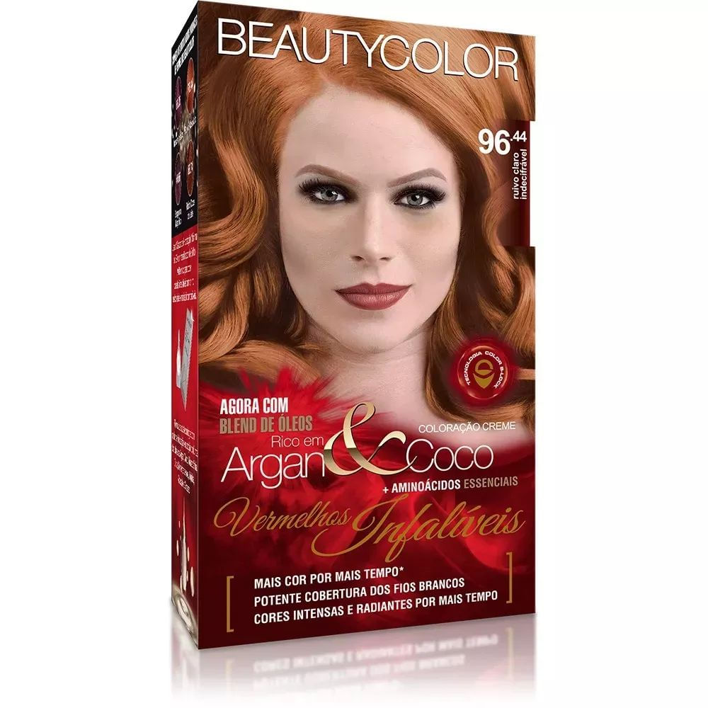 Coloração Creme Ruivo Claro Indecifrável 96.44 45g BeautyColor Kit Vegano Cobertura de Brancos