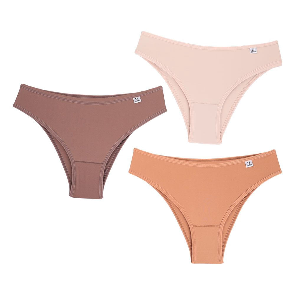 Kit 3 Calcinhas Biquíni DelRio Microfibra Amêndoa Capuccino Areia