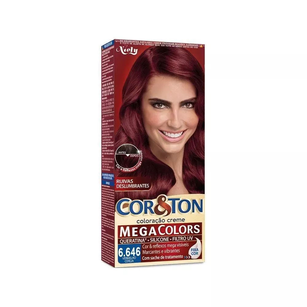 Coloração Permanente Vermelho Cereja 6.646 135g Niely Cor&Ton Cobertura Total com Filtro UV