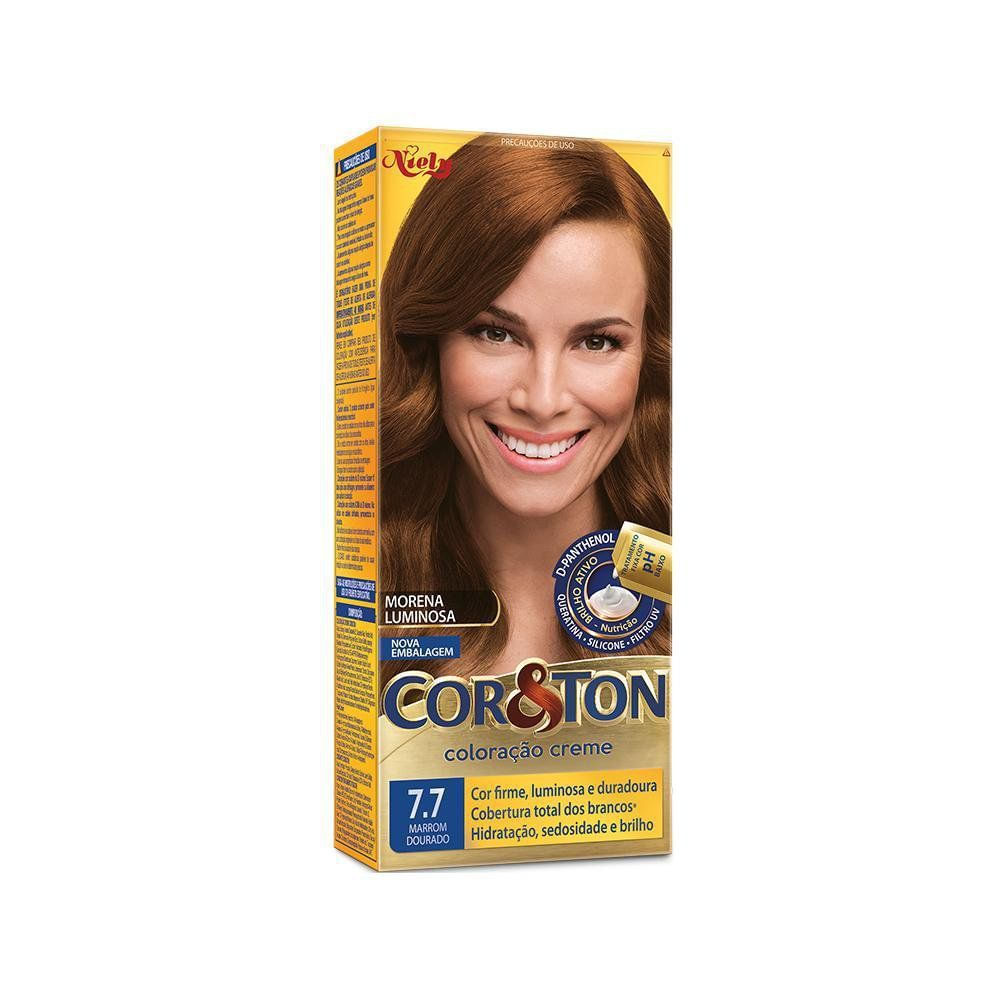 Coloração em Creme Marrom Dourado 7.7 Niely Cor&Ton Cobertura Total com Filtro UV Kit