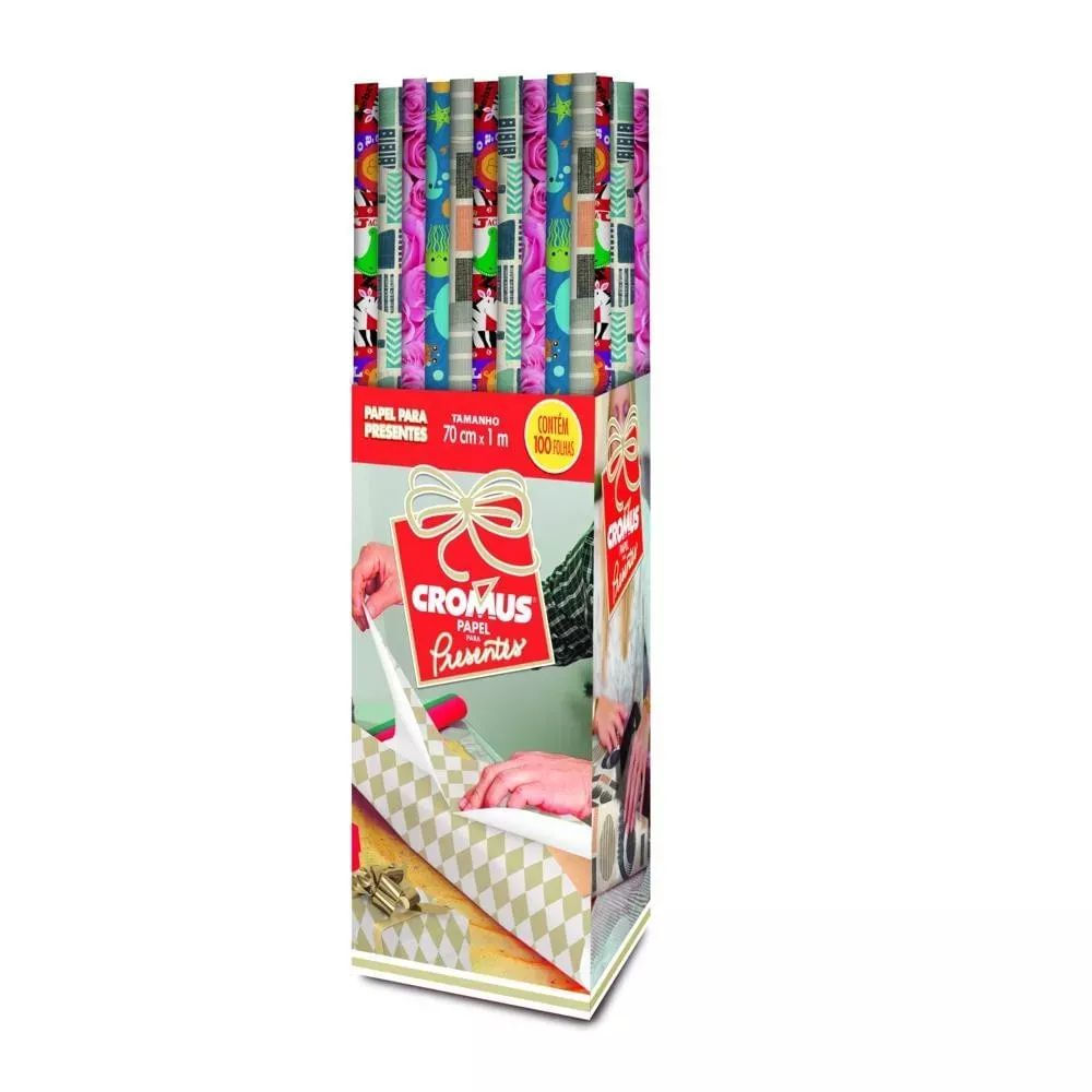 Papel Presente Diver 70x100 cm 100 Folhas Cromus Sortido Estampado