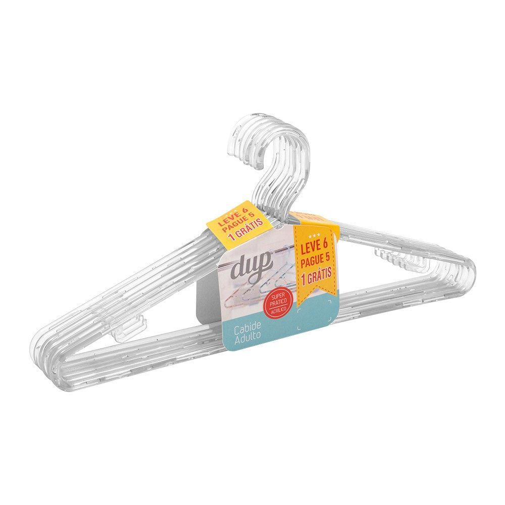 Kit Cabide Plástico Adulto 6 Peças DUP Cristal Resistente
