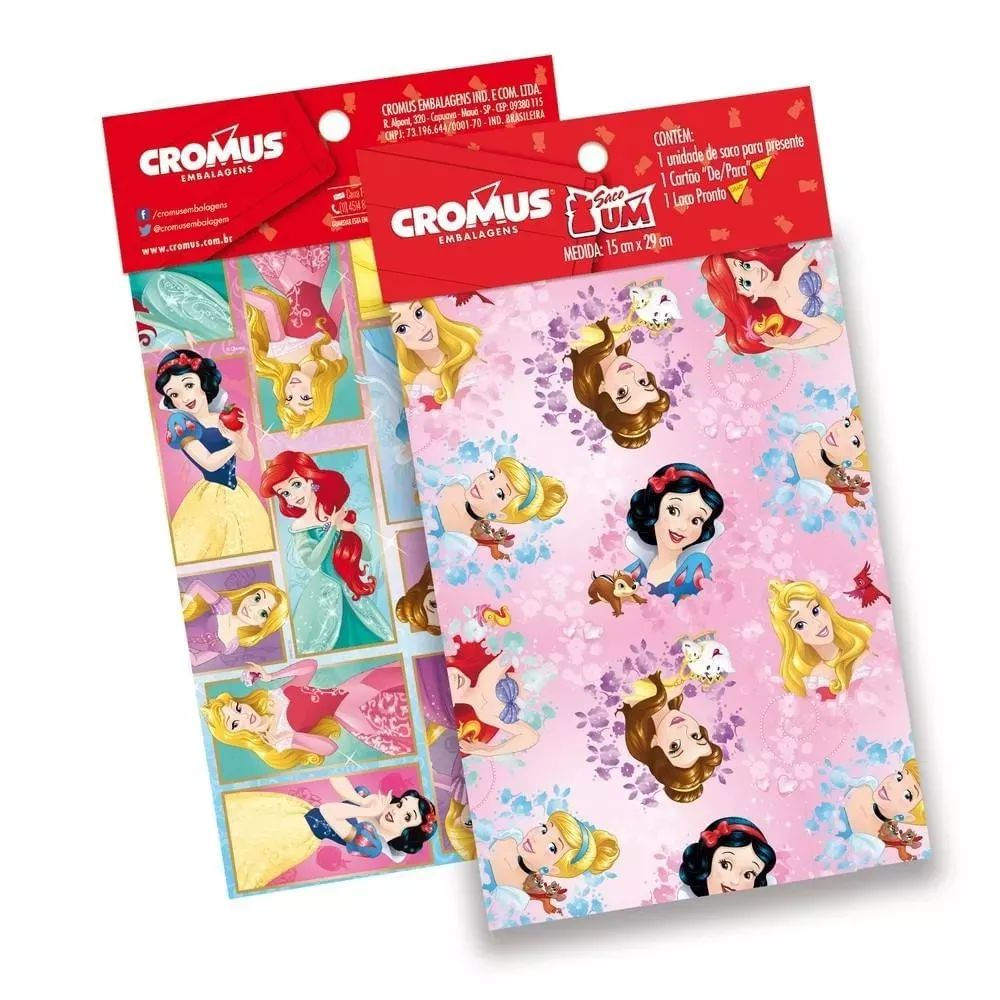 Saco para Presente Princesas Sortido 30x44cm Cromus Metalizado