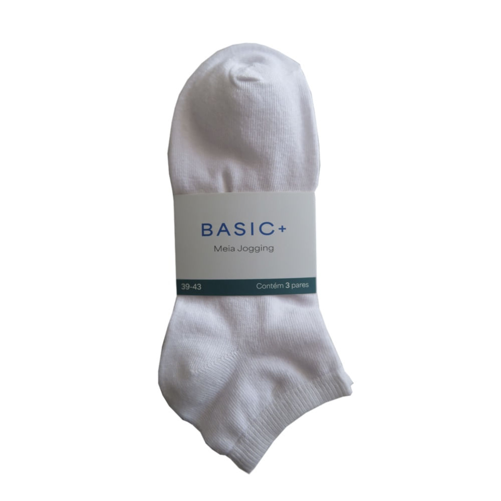 Kit 3 Pares Meia Jogg Basic+ Algodão Branco e Cinza