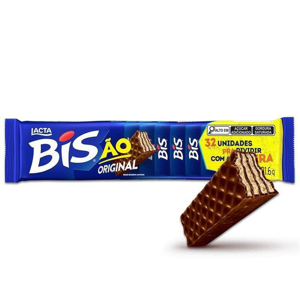 Lacta Bisão Wafer Recheado Chocolate ao Leite 201,6g - 32 unidades