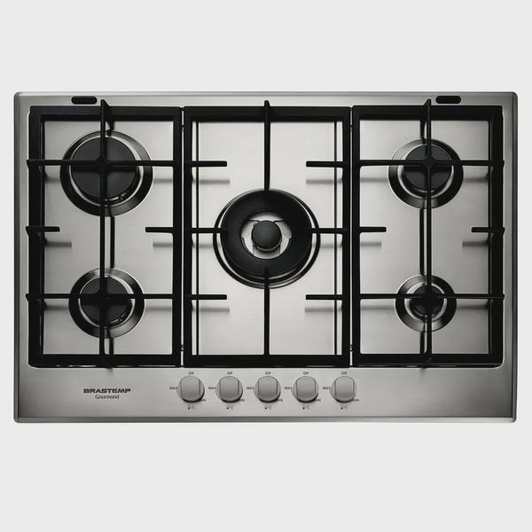 Cooktop 5 Bocas a Gás 220V Gourmand Brastemp Preto Cooktop 5 bocas Brastemp Gourmand Inox com duplachama e trempe com ferro fundido - BDK75DR