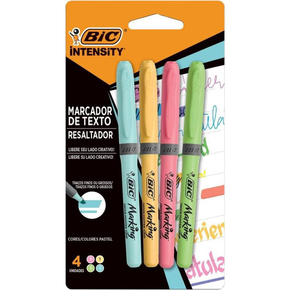 Marcador de Texto Marking Brite Liner 4 Unidades BIC Cores Pastéis