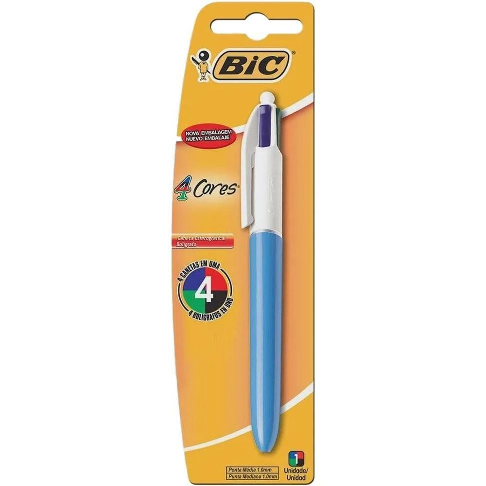 Caneta Esferográfica Retrátil 4 Cores 1un Bic Ponta Média 1.0mm