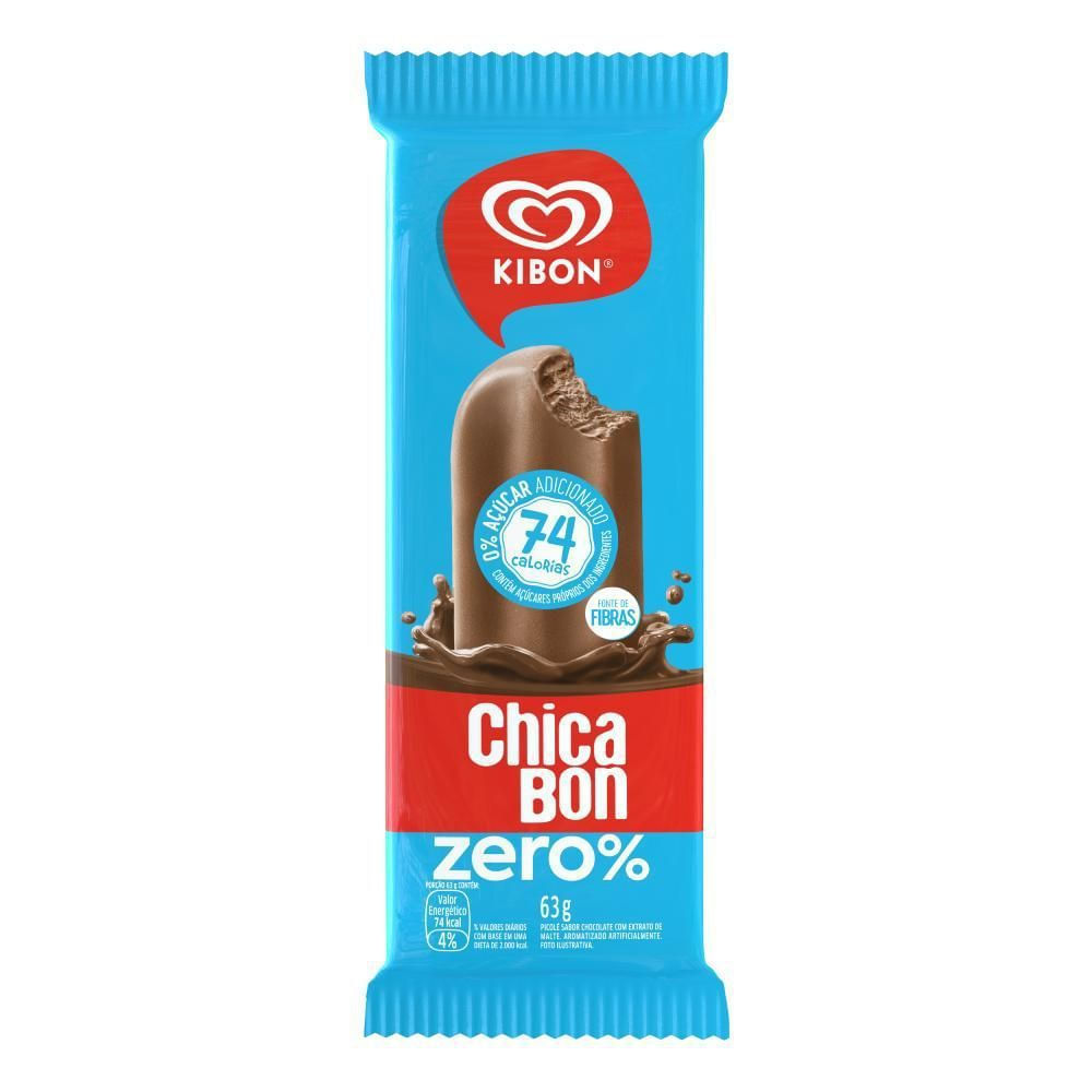 Picolé Chicabon Chocolate Zero Açúcar Kibon 63g Fonte de Fibras