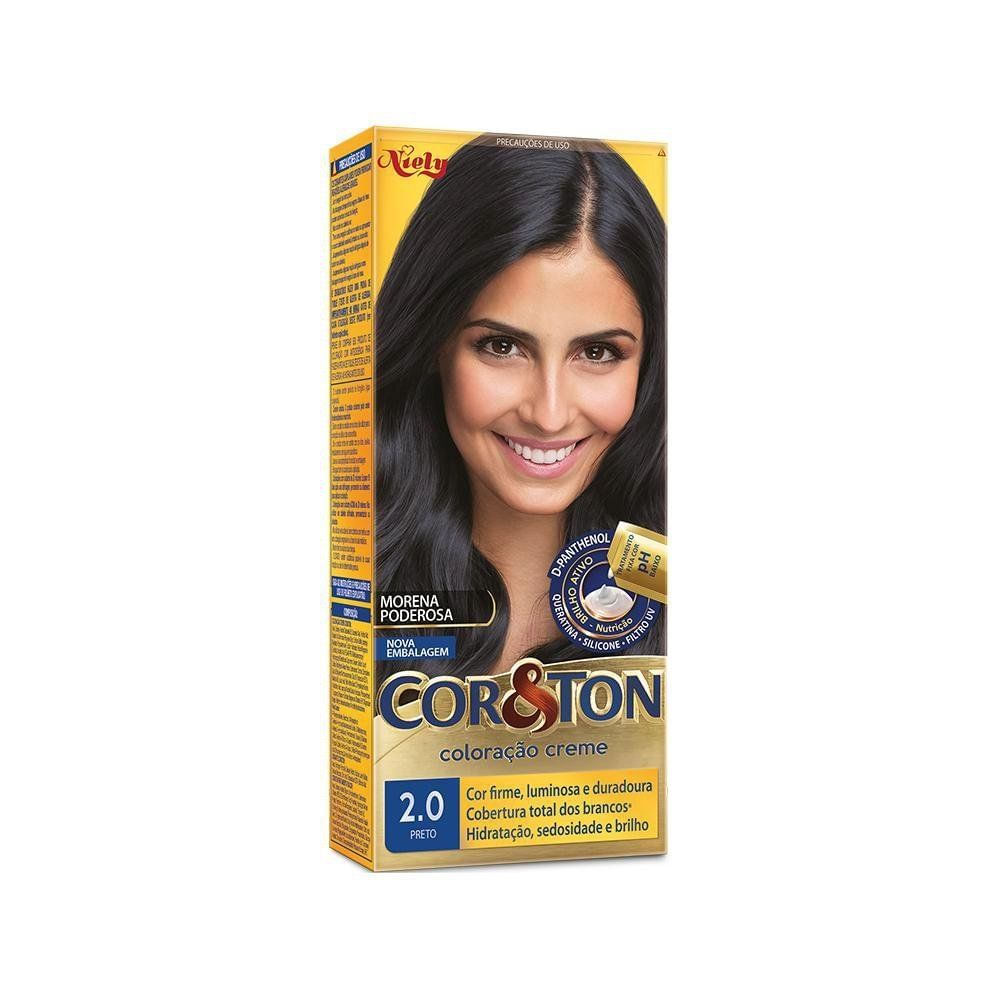 Coloração Creme Cobertura Fios Brancos 135ml Niely Cor&Ton Preto 2.0 Kit Profissional Queratina Filtro UV
