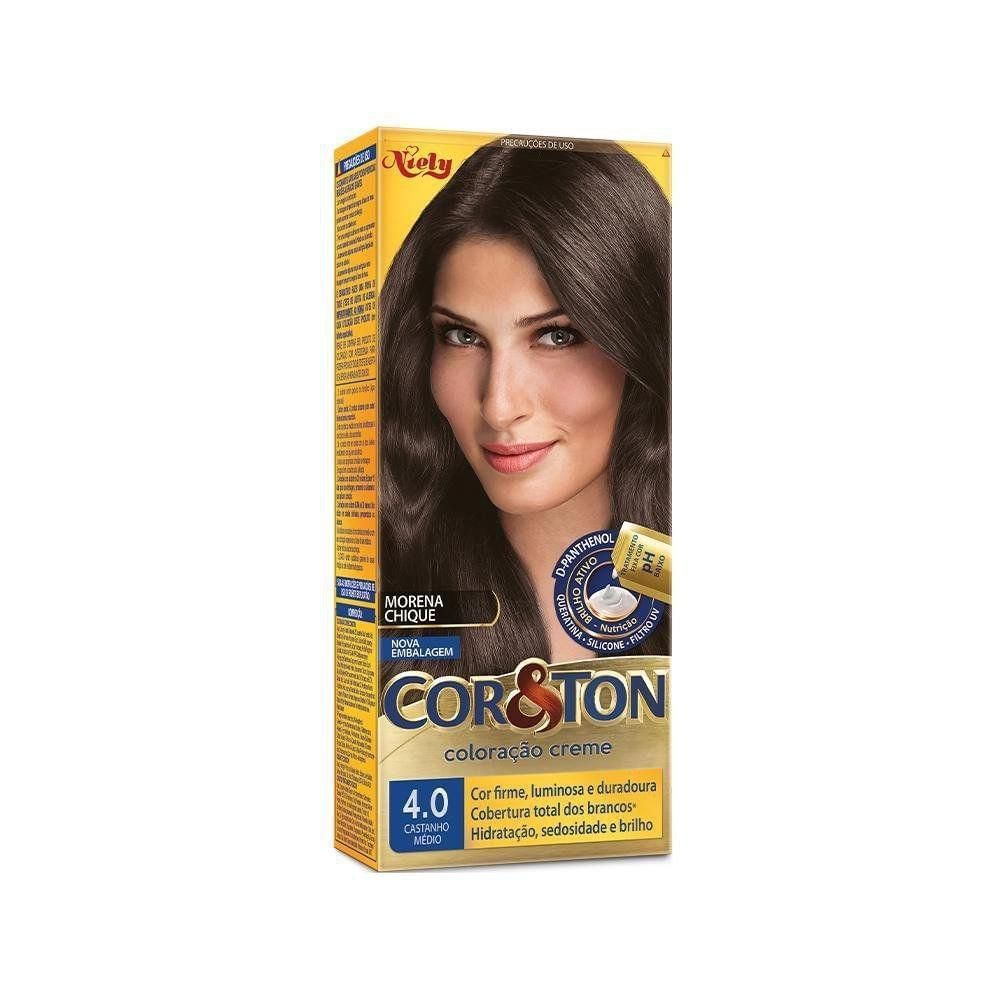 Coloração Creme Castanho Médio 4.0 Niely Cor&Ton Cobertura Total Fios Brancos Kit