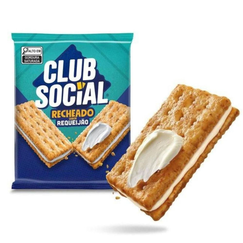 Biscoito Salgado Recheado Requeijão Club Social 106g Multipack Integral