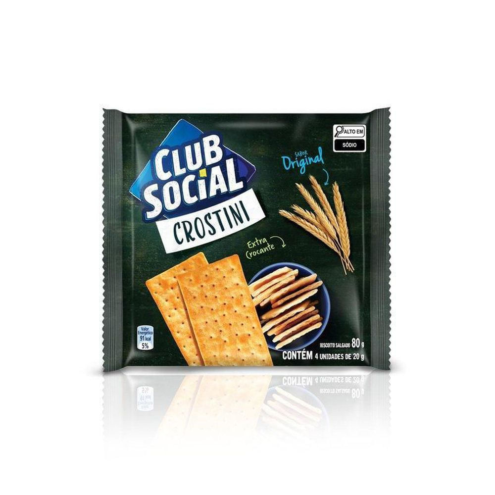 Biscoito Salgado Crostini Original Club Social 80g Multipack Extra Crocante