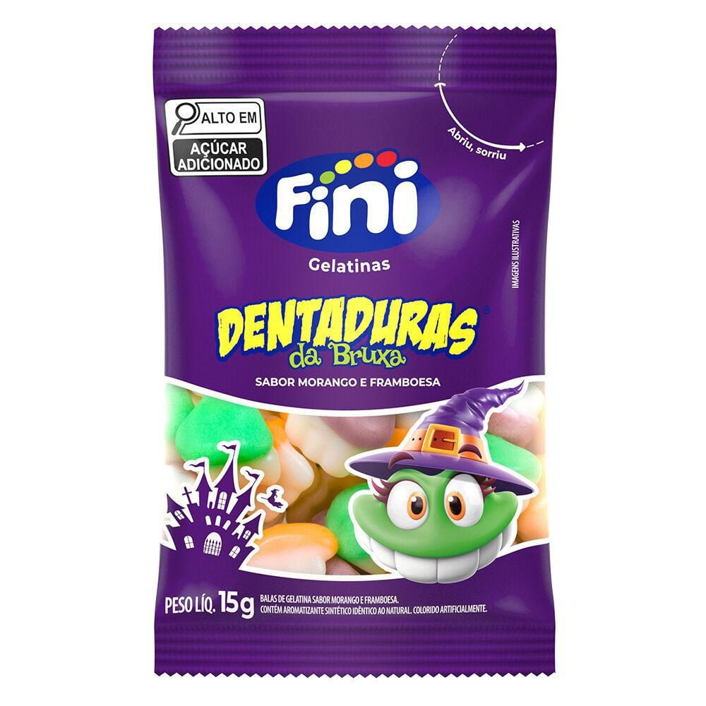 Bala de Gelatina Dentadura de Bruxa Morango e Framboesa Fini 15g Halloween
