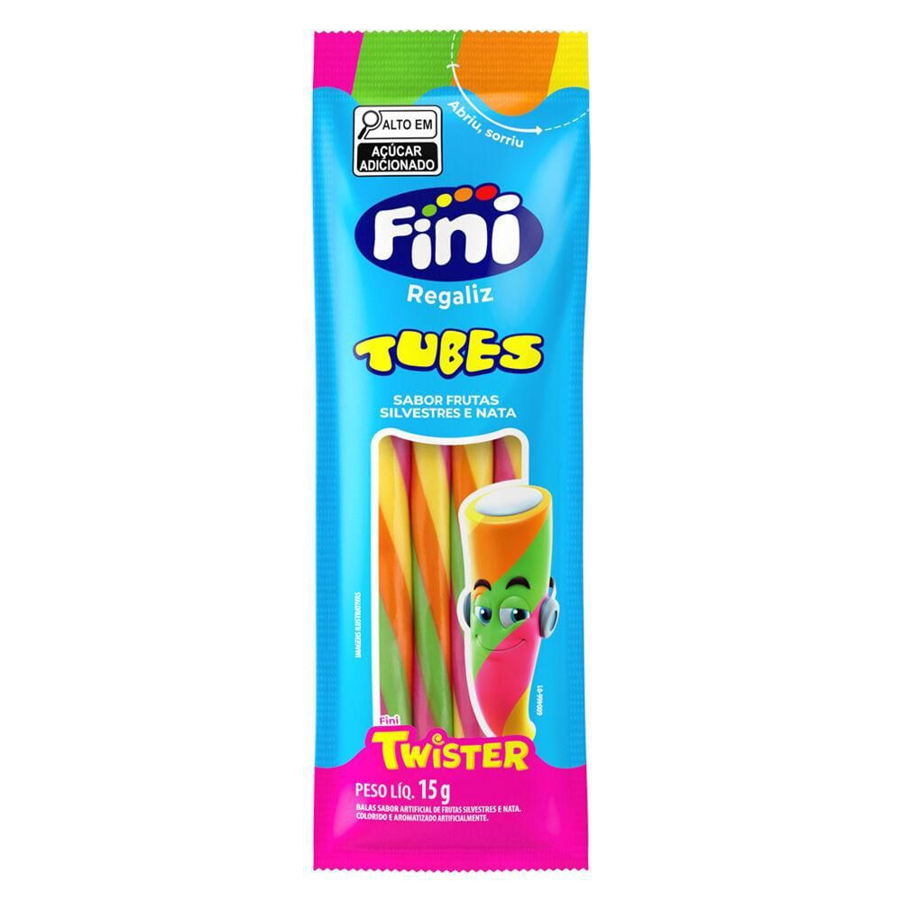 Bala de Gelatina Mini Tubes Twister Cítrico Fini 15g Azedinho