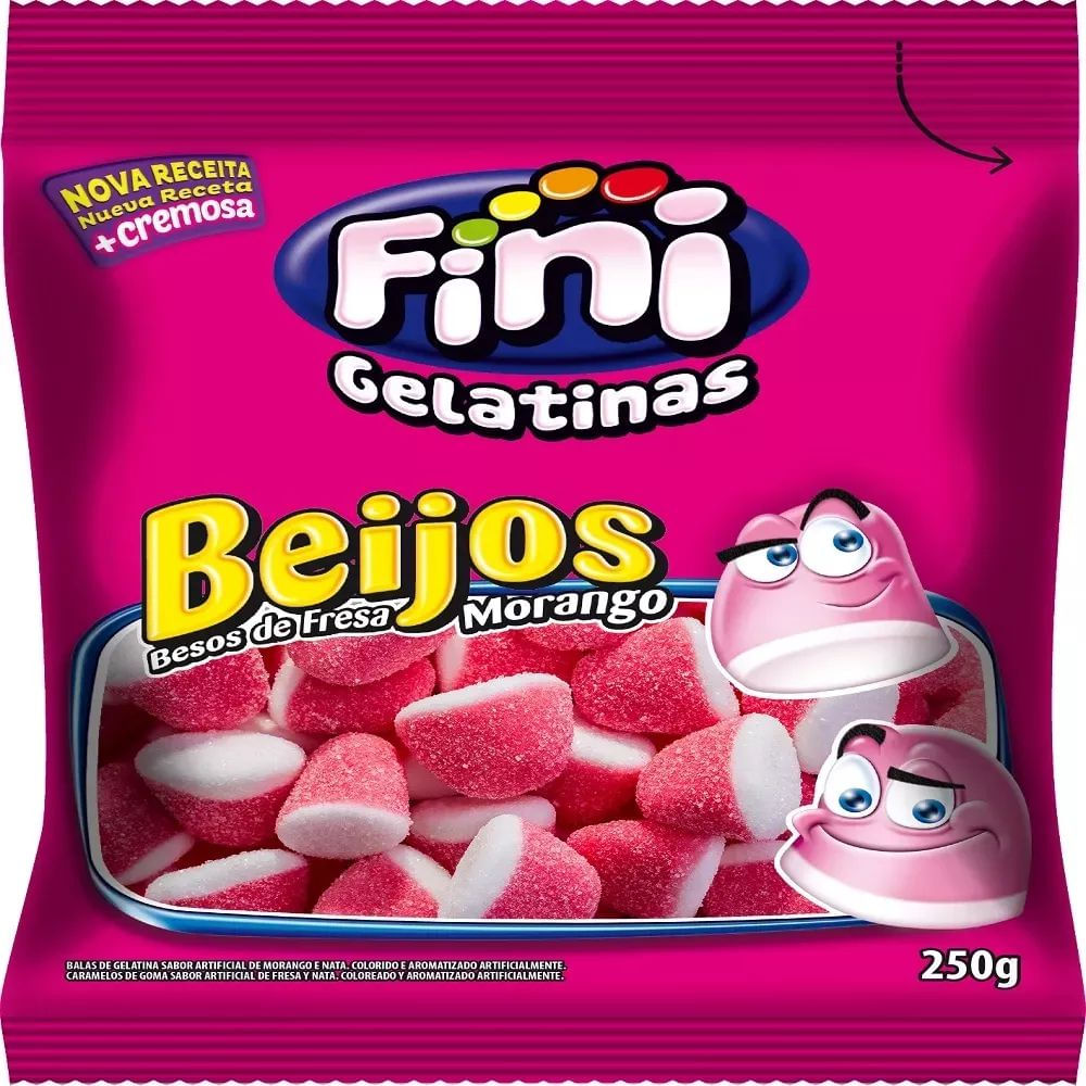 Bala de Gelatina Beijos Morango Fini 250g Sem Glúten