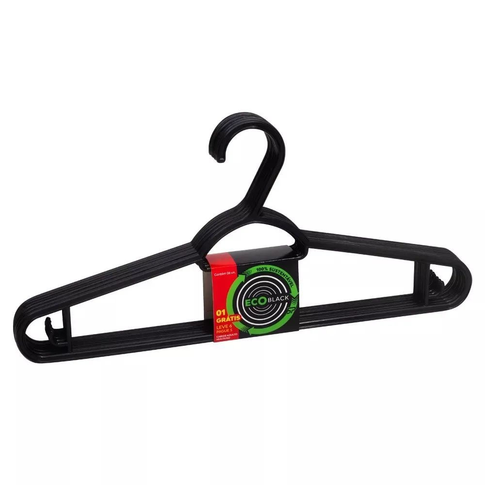 Kit Cabide Plástico L6P5 Dup Preto Multifuncional Resistente