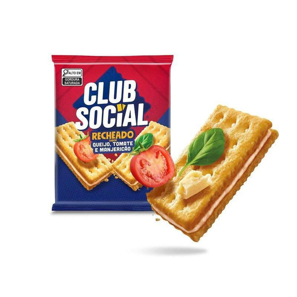 Biscoito Salgado Recheado Queijo Tomate e Manjericão Club Social 106g Multipack Crocante