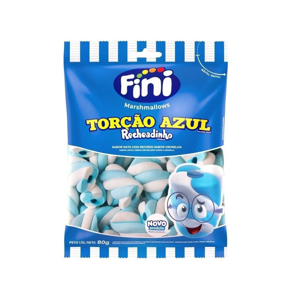 Marshmallow Recheado Torção Azul Fini 80g Sem Glúten