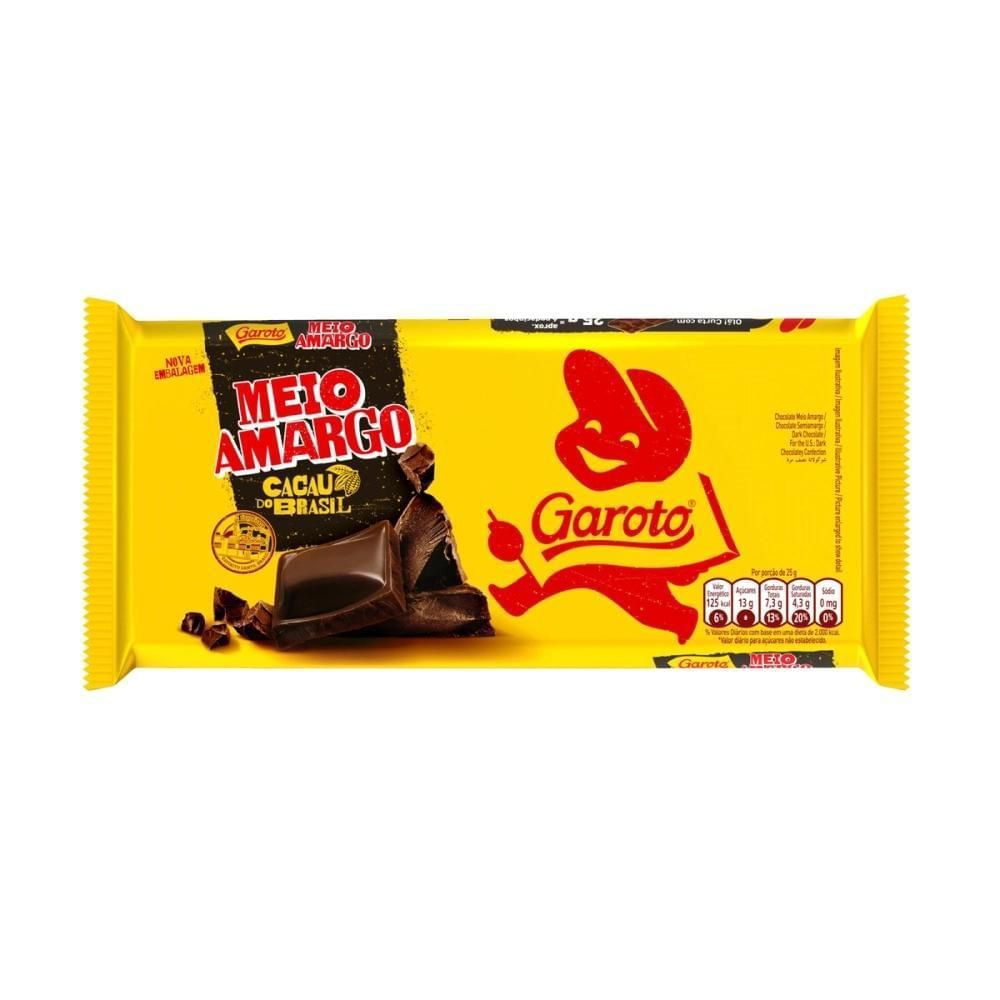 Barra de Chocolate Garoto Meio Amargo 80g com Massa de Cacau