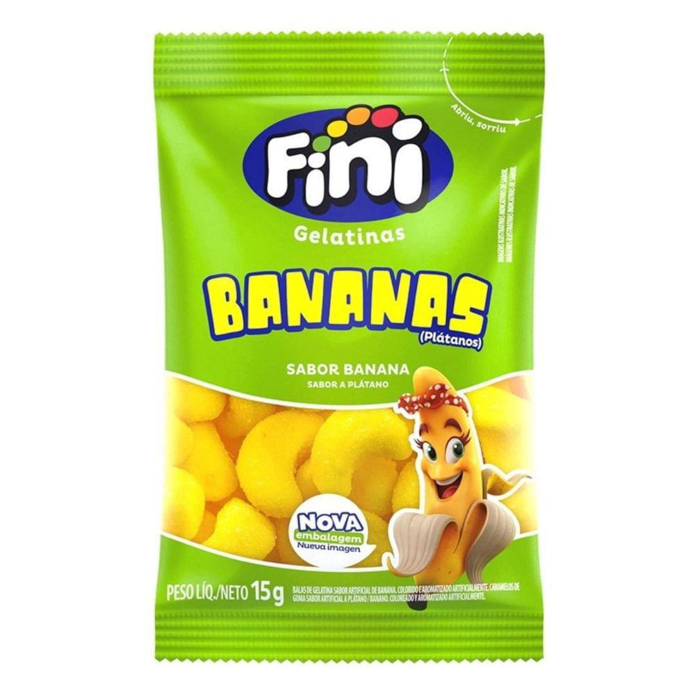Bala de Gelatina Banana Fini 15g Sem Glúten