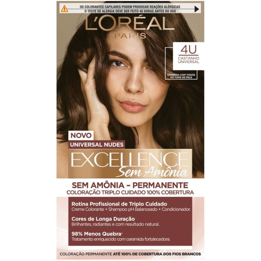 Coloração Permanente Castanho Universal 4U L'Oréal Paris Imédia Excellence Sem Amônia Kit Triplo Cuidado
