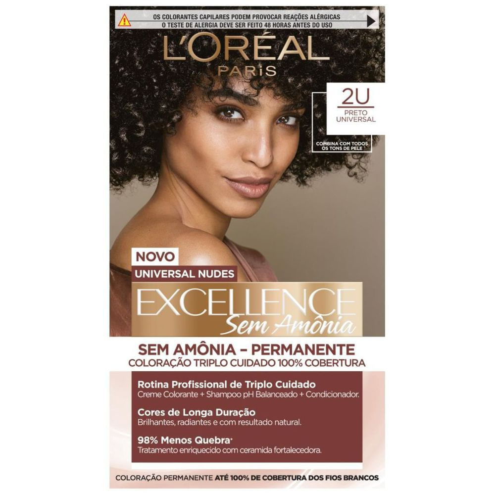 Coloração Permanente sem Amônia Preto Universal Imédia Excellence L'Oréal Paris Kit Profissional Antiquebra