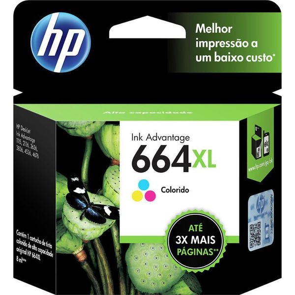 Cartucho HP 664XL Colorido Original F6V30AB para HP Deskjet 2136 2676 3776 5076 5276