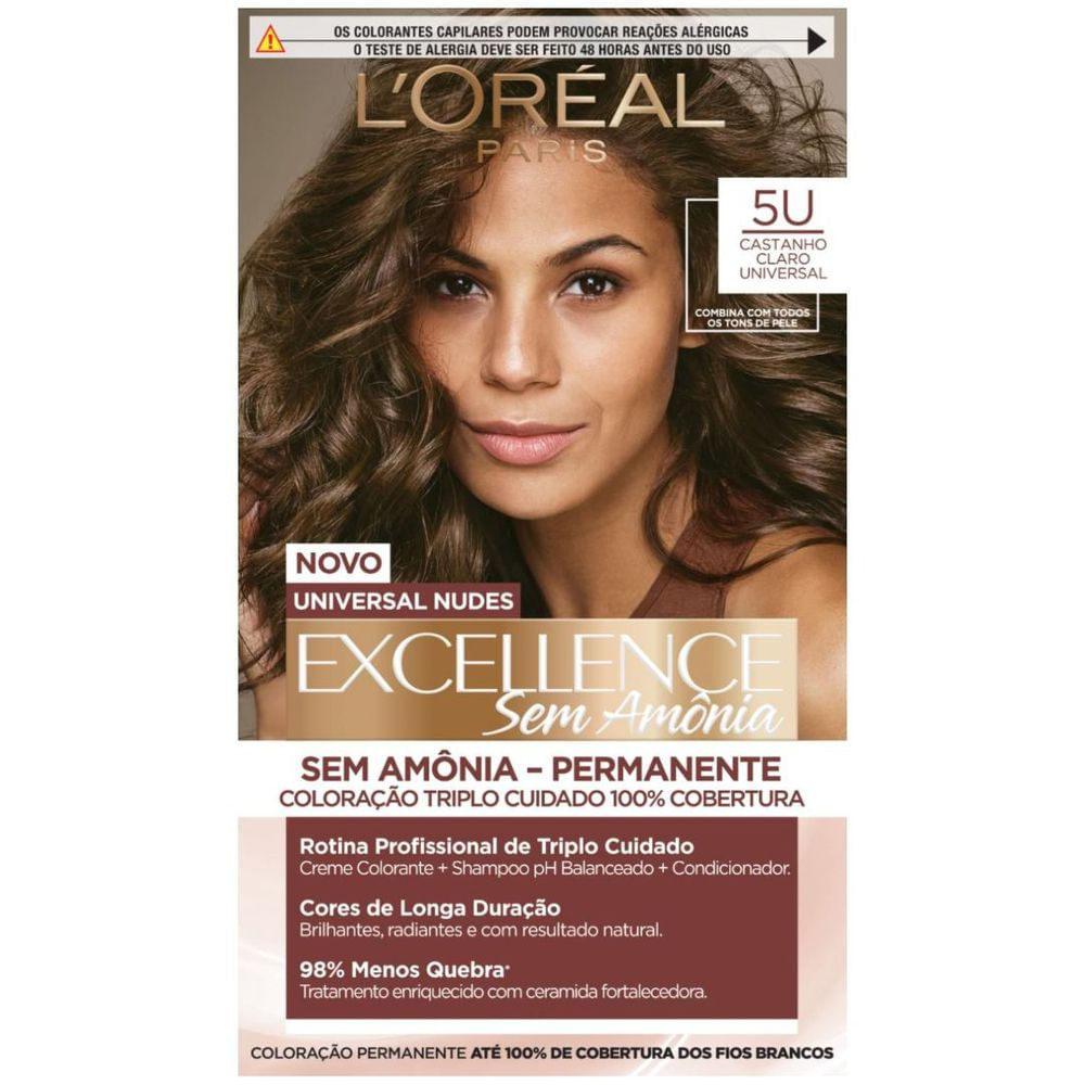 Coloração Permanente Sem Amônia 5U Castanho Claro Universal L'Oréal Paris Imédia Excellence 100% Cobertura