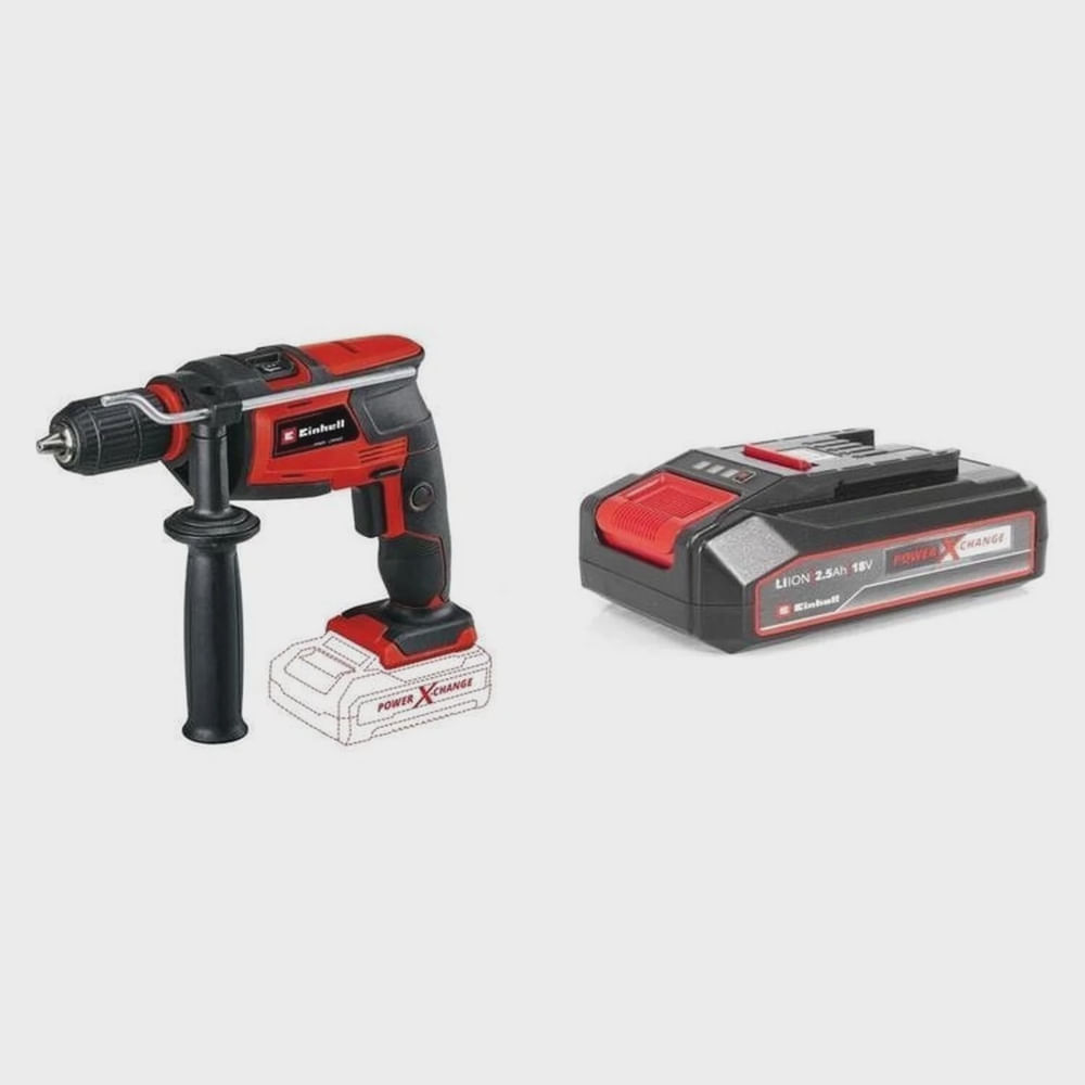 Kit Furadeira de Impacto Tc-id 18 Li com Bateria Power-x-change 18v 2,5 Ah Li Einhell Preto