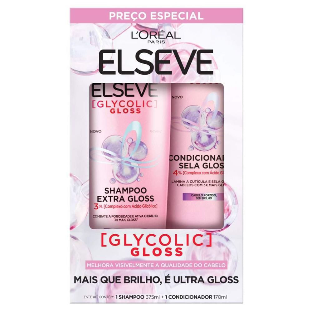 Kit Shampoo e Condicionador Brilho Gloss Elseve L'Oréal Paris Glycolic Gloss Ácido Glicólico