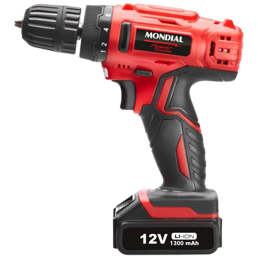 Parafusadeira e Furadeira Bateri Mondial Vermelho 12V Bivolt - FPF-06M