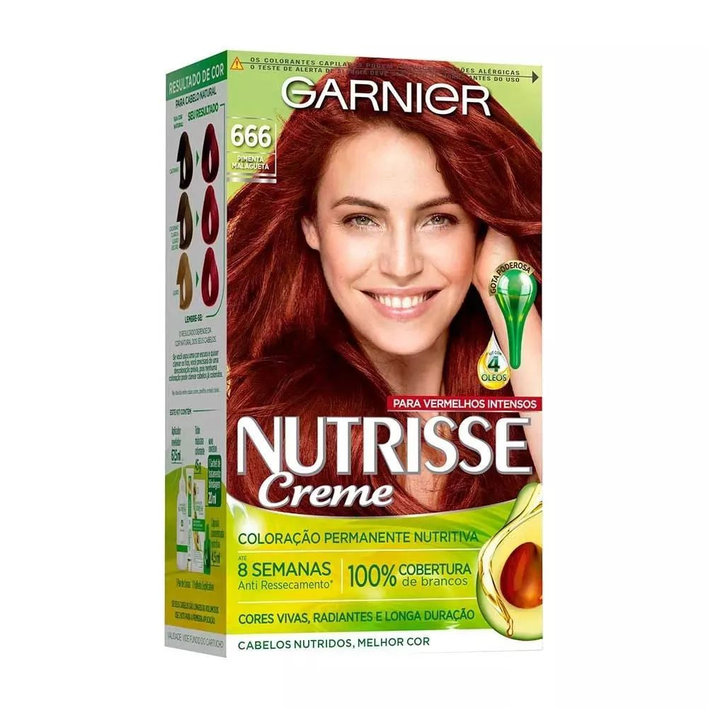Coloração Creme Nutrisse Pimenta Malagueta 666 Garnier Kit Cobertura Fios Brancos Vegana