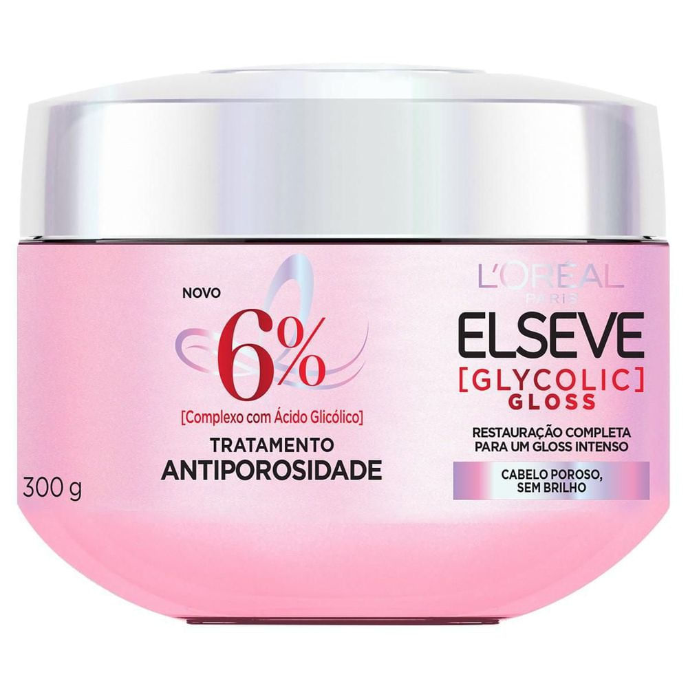 Máscara de Tratamento Antiporosidade 300g Elseve Glycolic Gloss Brilho Espelhado Ácido Glicólico