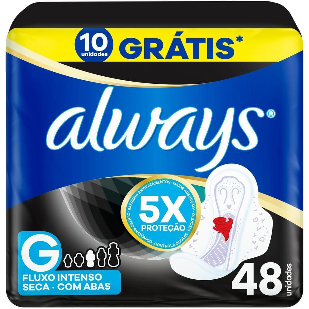 Absorvente Fluxo Intenso Always Noturno Seca G 48 Unidades