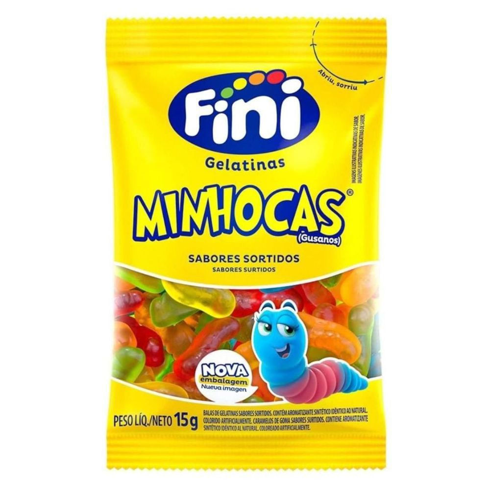 Bala de Gelatina Minhocas Brilho Fini 15g Sem Glúten