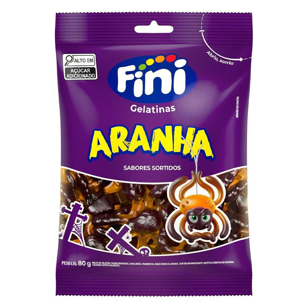 Bala de Gelatina Aranha Pêssego e Amora Fini 80g Sem Glúten