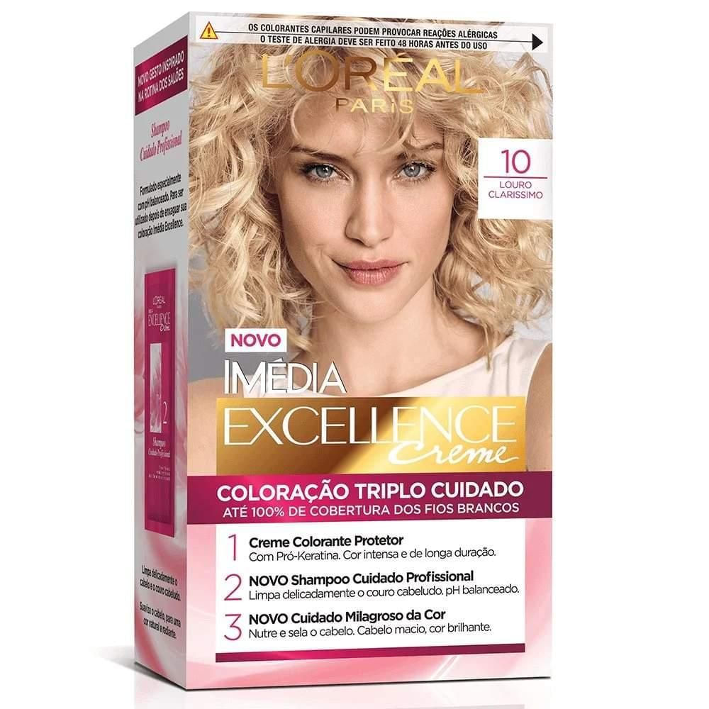 Coloração Permanente Louro Claríssimo 10 Imédia Excellence L'Oréal Paris Cobertura Total Kit Profissional
