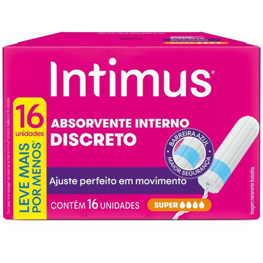 Absorvente Interno Fluxo Intenso Intimus Discreto Super 16 Unidades