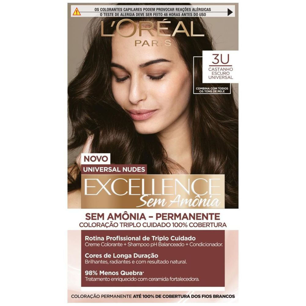 Coloração Permanente Castanho Escuro 3U L'Oréal Paris Imédia Excellence Sem Amônia Kit Triplo Cuidado
