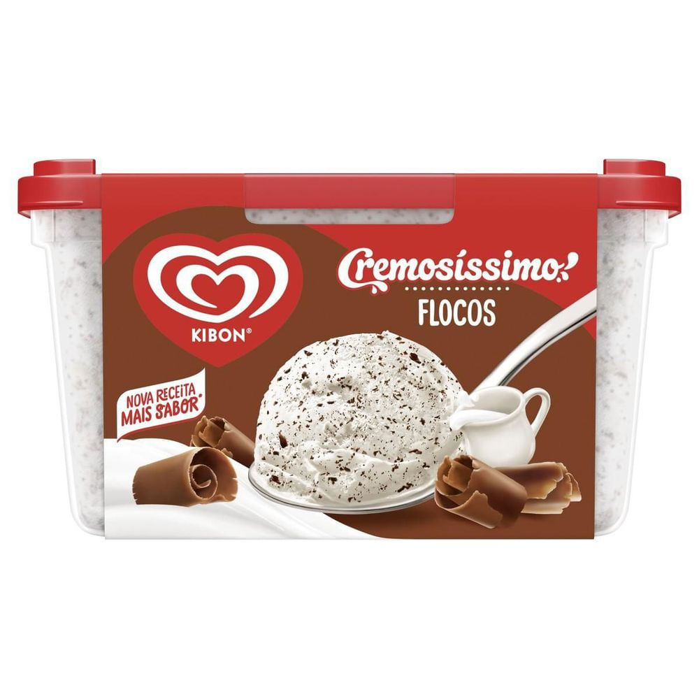 Sorvete Flocos Kibon Cremosíssimo 1,5L Pote Sobremesa Gelada