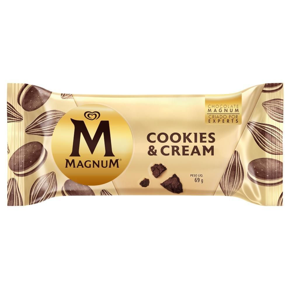 Picolé Cookies & Cream Magnum Kibon 77g Chocolate Branco Belga