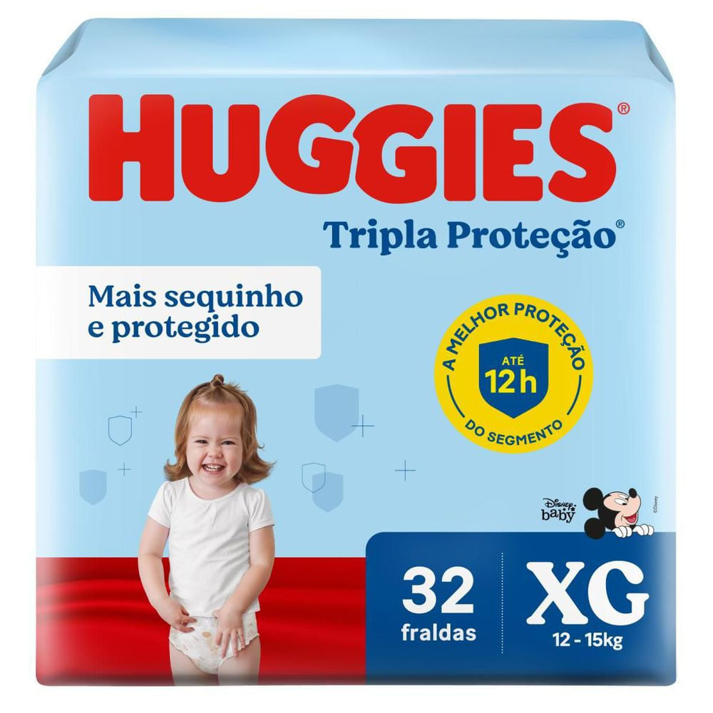 Fralda 32 Unidades XG Huggies Tripla Proteção 12h Anti-Vazamento