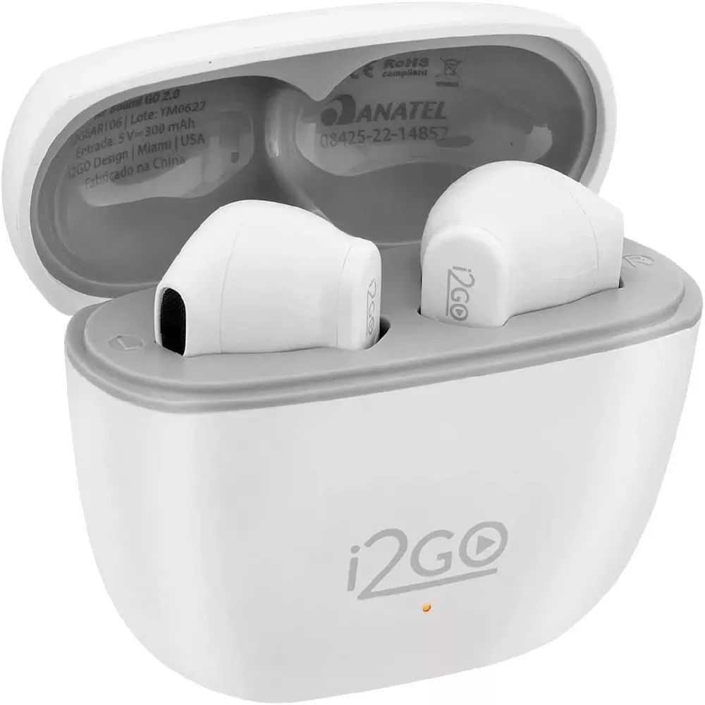 Fone de Ouvido Bluetooth Sem Fio i2GO Air Sound Go 2.0 TWS Branco