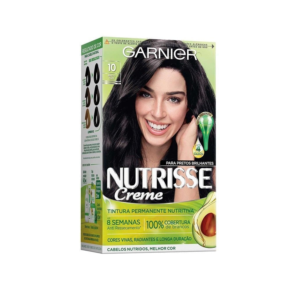 Coloração Creme 10 Preto Ônix Garnier Nutrisse Kit Vegano Cobertura Total Fios Brancos