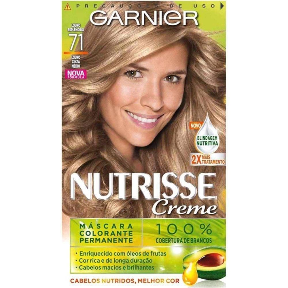 Kit Coloração Permanente 71 Louro Esplêndido Garnier Nutrisse Vegano Cobertura Total Fios Brancos