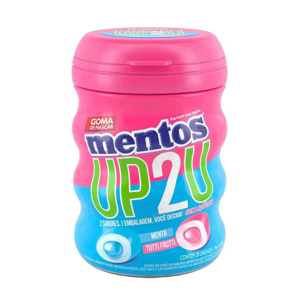 Goma de Mascar Menta e Tutti-Frutti Mentos Up2U 28 Unidades Sem Açúcar