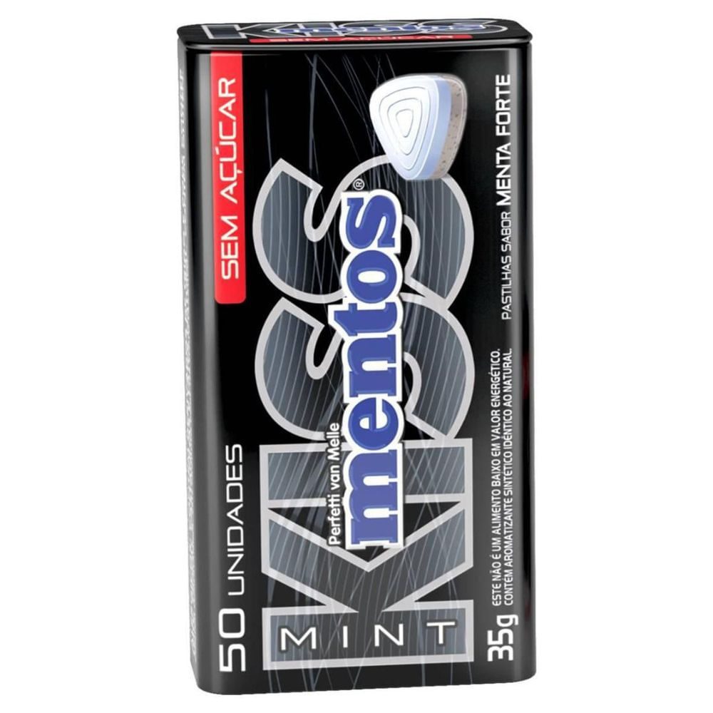 Pastilha Menta Forte Mentos Kiss 35g Lata Zero Açúcar
