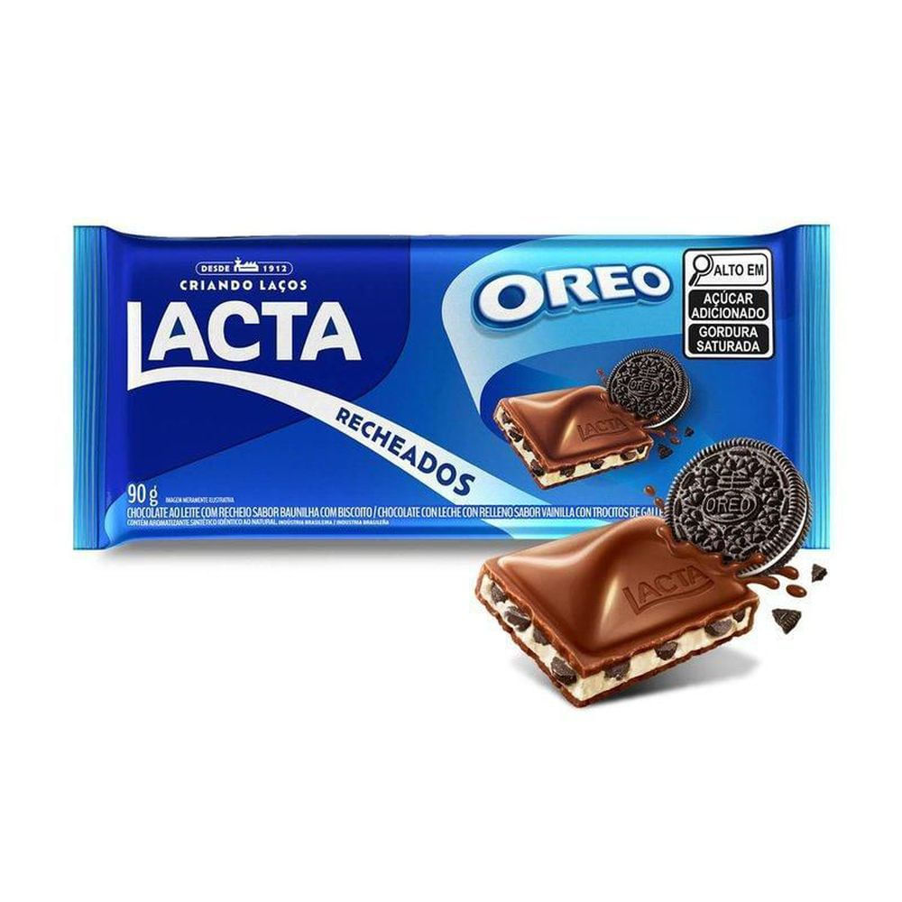 Chocolate Lacta Ao Leite Recheio Oreo 90g Barra com Biscoito
