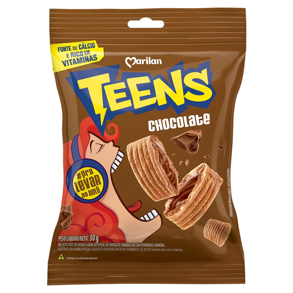 Biscoito Recheado Chocolate e Avelã Marilan Teens 30g Crocante